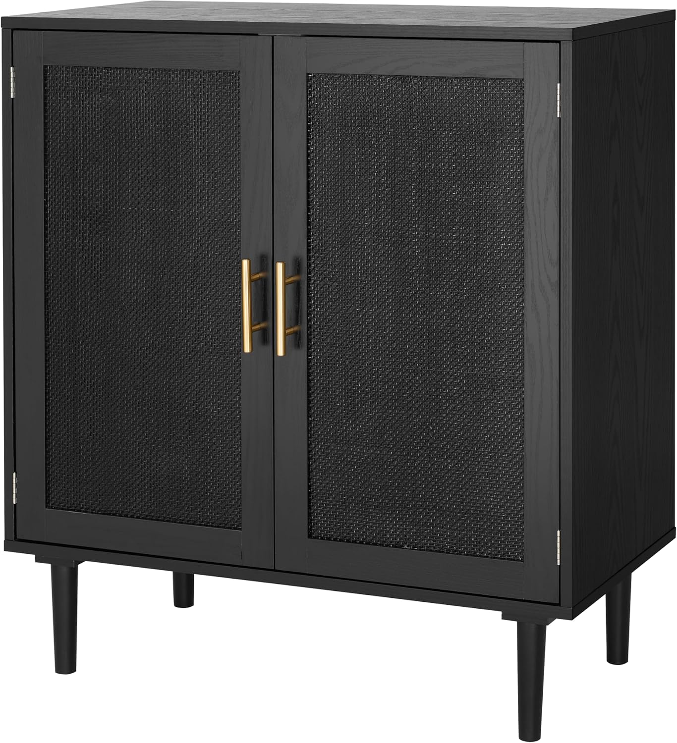 Finnhomy Sideboard Buffet Kitchen Storage Cabinet with Black Painted Rattan Decorated Doors, Dining Room, Hallway, Cupboard Console Table, Liquor\/Accent Cabinet, 31.5X 15.8X 34.6 Inches, Black