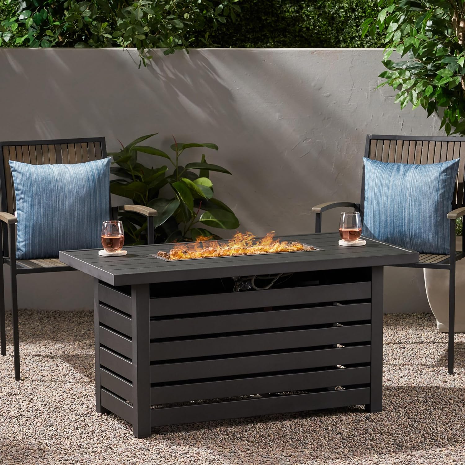Outdoor 47.25" Base Rectangular Propane Fire Pit - Outside Patio Deck and Garden,Gas Fire Pit Table,Adjustable Flame 30,000 BTU-Tank Cover Inside,Black
