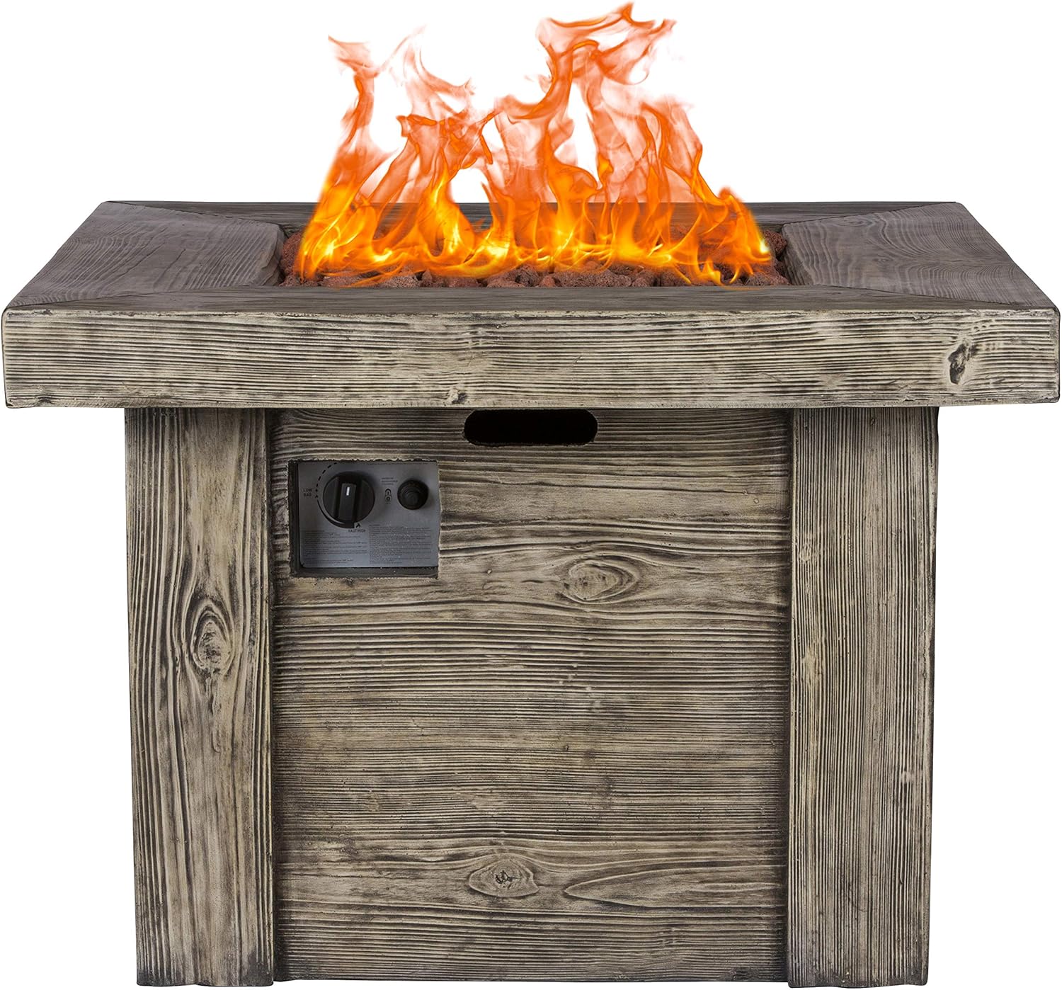 Shine Company 34.75 in Square 50,000 BTU Outdoor Glass Fiber Reinforced Concrete 6302GY Merida Gas Fire Pit, Grey