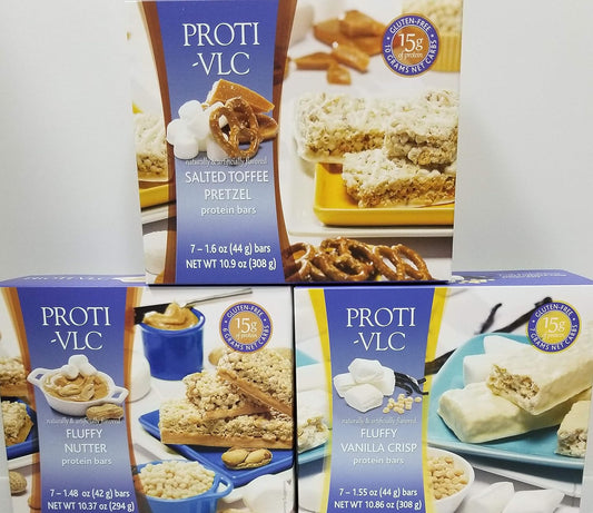 Proti Fit VLC Bar high Protein Diet bar Bundle (21 Servings) Fluffy Vanilla. Fluffy Nutter, Salted Toffee - | Healthy Nutritious|, Low Calorie, Low Fat, Low Carb, Low Sugar