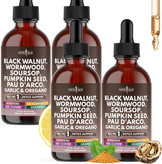 Black Walnut Wormwood Cleanse Drops - Liquid Soursop, Garlic, Pumpkin Seed, PAU D'Arco, Oil of Oregano, Turmeric, Berberine, Neem Extract, Hull Bark, Tincture - 8oz