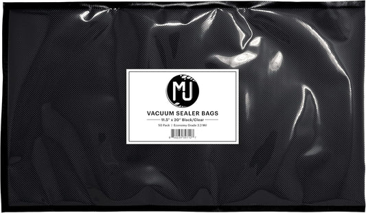 MJ Commercial-Grade Vacuum Sealer Bags for Food Storage, Sous Vide | Case of 500 (11.5" x 20" 3.2 Mil, Black and Clear)