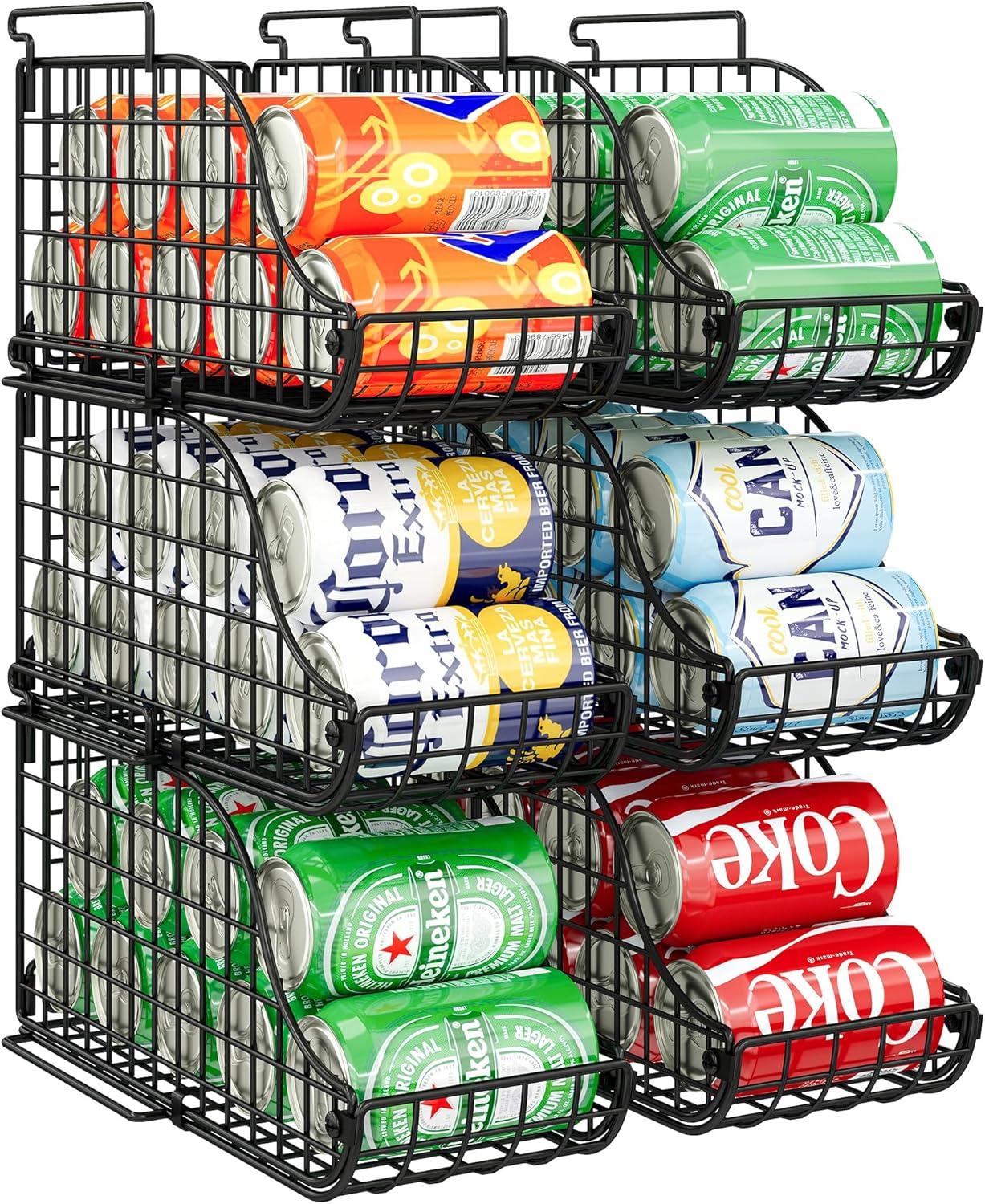 Sonyabecca 6-Pack Can Storage Organizer Pantry, Stackable Kitchen Canned Food Holder With Handles, Can Organizer For Pantry Countertop Cabinet, Beverage Drink Pop Soda Can Dispenser Patent Pending