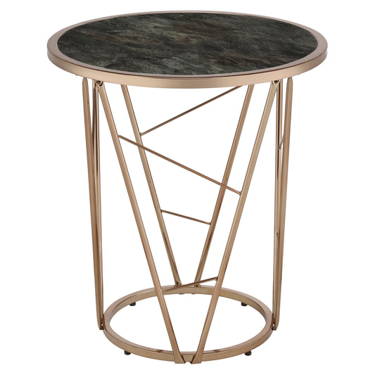 ACME Cicatrix Round End Table in Black and Champagne