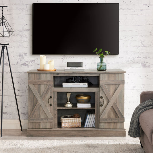 AENKYO Farmhouse TV Stand Media Console Center with Adjustable Shelves for TVs Up to 50'', Antique Oak