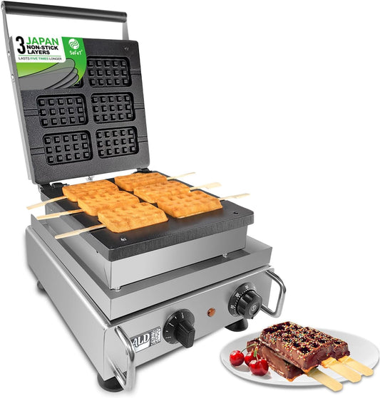 ALDKitchen Belgian Stick Waffle Iron | Press Type | 6 Rectangular Belgium Waffles | Stainless Steel | Nonstick | 110V