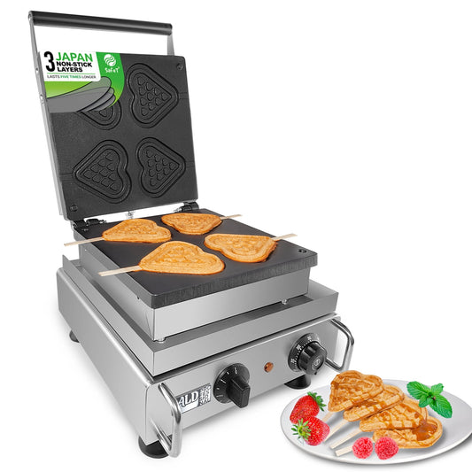 ALDKitchen Heart Waffle Maker | Heart-Shaped Waffles on a Stick | 4 Pcs | 110V