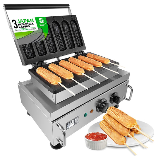 ALDKitchen Hot Dog Waffle Maker Commercial French Hotdog | Stainless steel Crispy Baking Corn Dog Waffles Non-Stick Maker