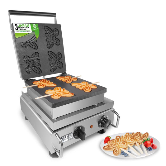 ALDKitchen Waffle Maker | Butterfly-Shaped | 4 Pcs | Waffle on a Stick Iron | Stainless Steel | 110V