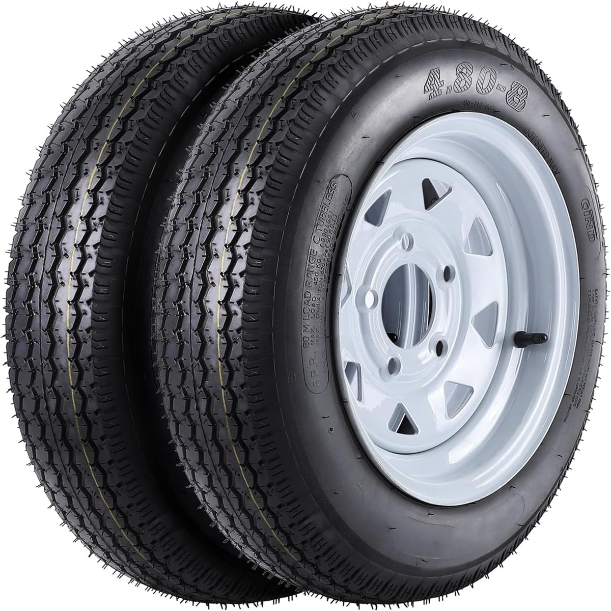 AOILE 2 PACK 4.80-8 4.80x8 480-8 Trailer Tires with 8'' Rims, 5 Lug on 4'', Load Range C, 6PR