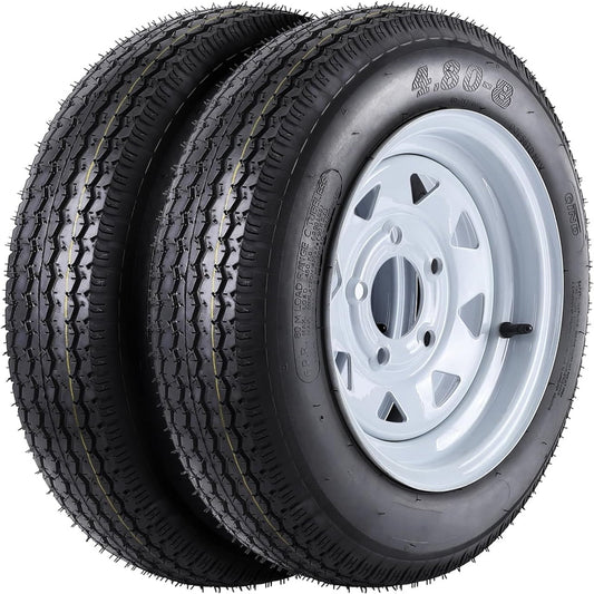 AOILE 2 PACK 4.80-8 4.80x8 480-8 Trailer Tires with 8'' Rims, 5 Lug on 4'', Load Range C, 6PR