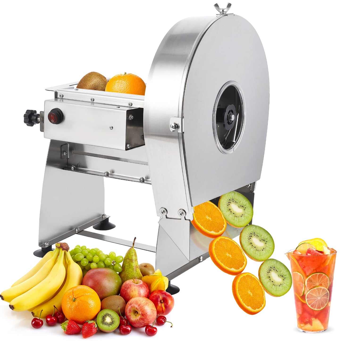 AOILE Commercial Electric Vegetable & Fruit Slicer | Adjustable 0-10mm Thickness Stainless Steel Cutter for Potatoes, Lemons, Tomatoes, Onions