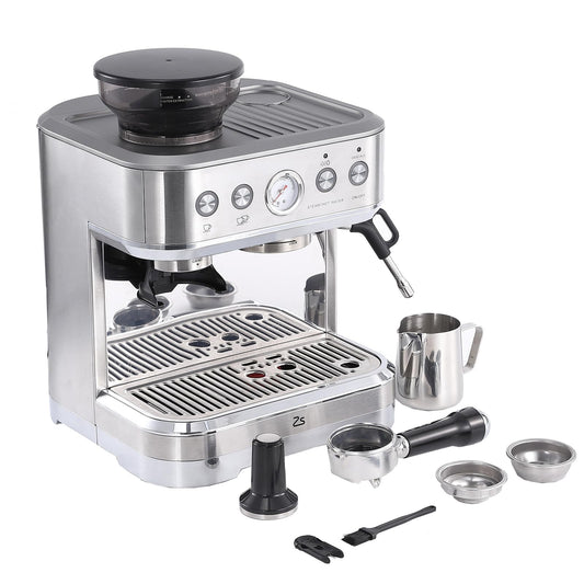 AOILE Espresso Machine with Grinder and Milk Frother – 15 Bar Pump for Cappuccino and Latte, 85oz Removable Water Tank, Stainless Steel, Steam Wand, Auto-Purge Function