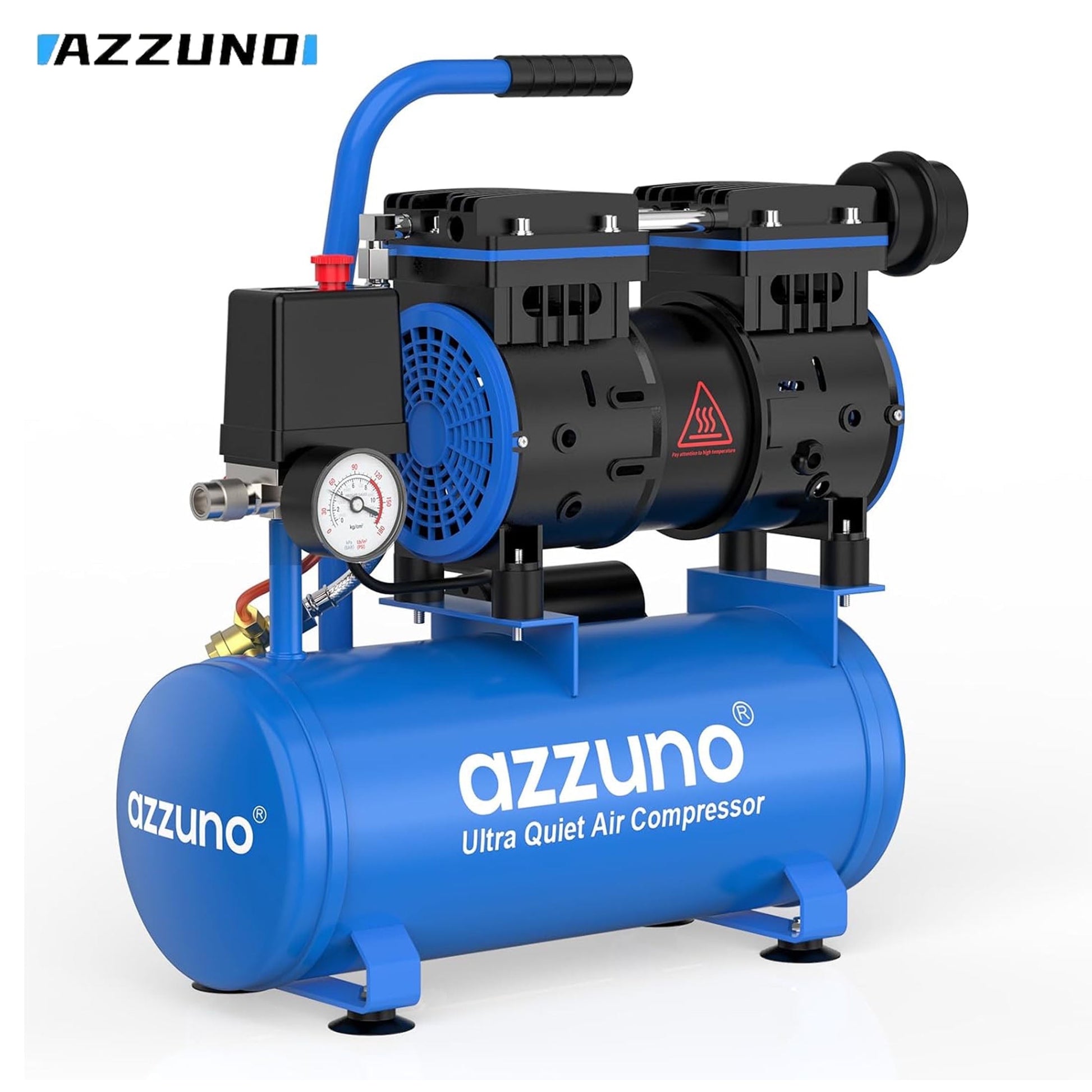 AZZUNO 2 Gallon Air Compressor 1.6CFM@90PSI Oil Free 60dB Ultra Quiet Compressor