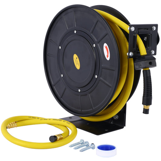 Air Reel Retractable 3/8" x 50' Premium Commercial Hose - Heavy Duty Steel Frame, 300 PSI Capacity, Wall/Ceiling/Floor Mount