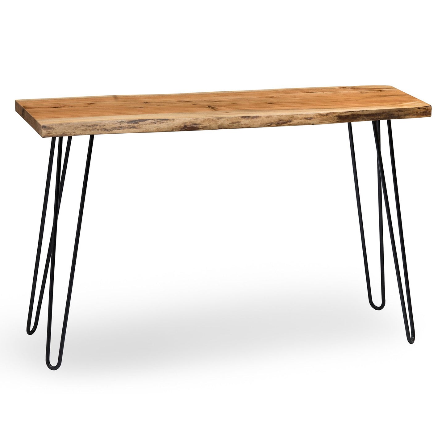 Alaterre Furniture Hairpin Natural Live Edge 48" Wood with Metal Media Console Table, Natural