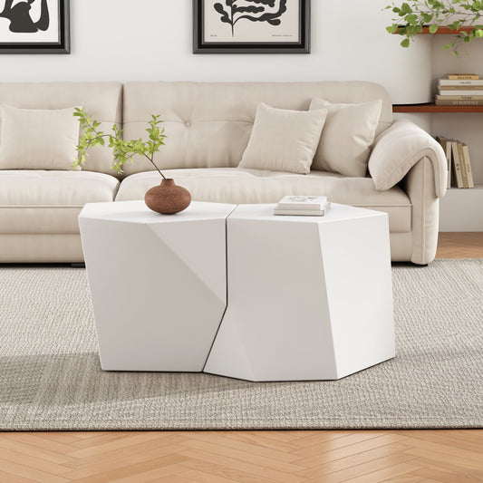 Alba Modern 2 Piece Geometric MGO Coffee Tables Set, White