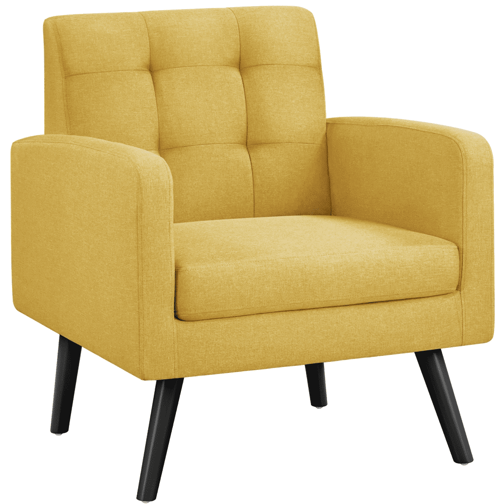 Alden Design Modern Tufted Accent Arm Chair with Rubber Wood Leg for Living Room, Yellow