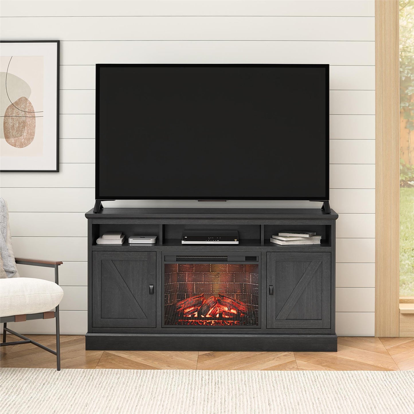 Ameriwood Home Ashton Lane Fireplace TV Stand, Spring Pine