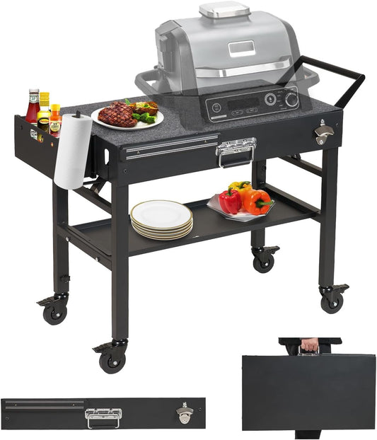 Annualring Portable Outdoor Grill Cart,Stainless Steel Folding Grill Table with Wheels,Solid and Stable,31"x 17" Large Space Grill Stand for The Blackstone Griddle 17"/ 22",Grill Etc.