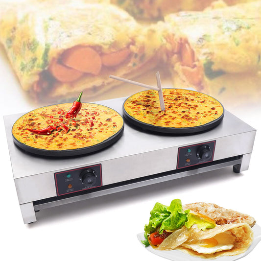 Anqidi 16" Commercial Crepe Maker Electric 3400W Adjustable Temperature Pancake Machine Double Burner Griddle Non-stick Furnace