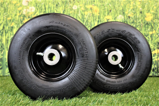 Antego Tire and Wheel 9x3.50-4 Flat Proof, Smooth Semi Pneumatic Tire & Wheel Assembly (Set of Two)
