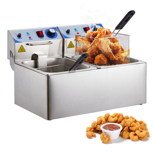 Aoile 21 Quart Dual Tank Electric Deep Fryer, Stainless Steel Countertop Oil Fryer with Baskets & Lids