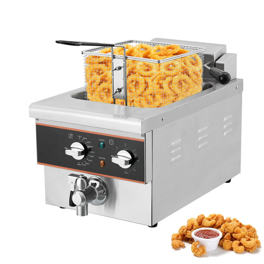 Aoile 6.3 Qt Commercial Electric Deep Fryer with Basket, Timer & Drain, Countertop Oil Fryer in Stainless Steel