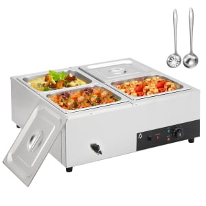 Ataucjin 4-Pan Food Warmer with 1500W Electric Steam Table - 4 x 12QT Capacity, Adjustable Temp Control 86-185°F, Commercial Food Warmer Durable Stainless Steel, Ideal for Catering and Restaurants
