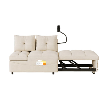 Aukfa 3-in-1 Convertible Sleeper Chair Bed, Pull-Out Sofa Bed with Adjustable Backrest, USB Ports & Swivel Phone Stand for Small Space, Gray