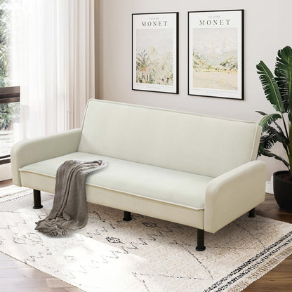 Aukfa 78" Square Arm Futon Sofa Bed Upholstered 3 Seat Couch for Home Office, Flannel, Light Gray