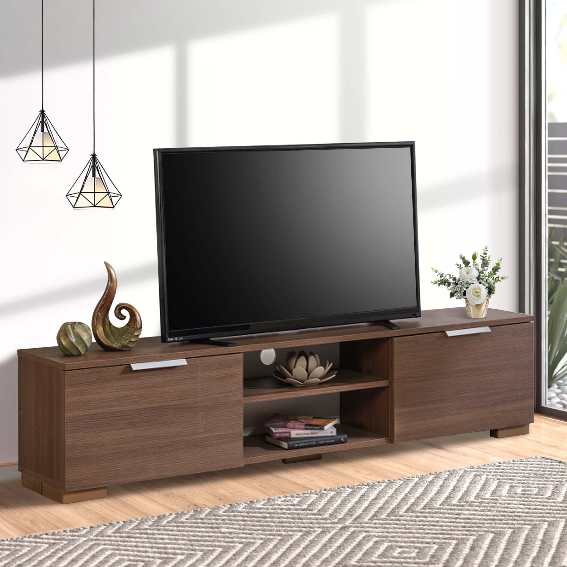 Aukfa Modern TV Stand for TVs up to 70" - TV Cabinet with Storage for living Room - Walnut