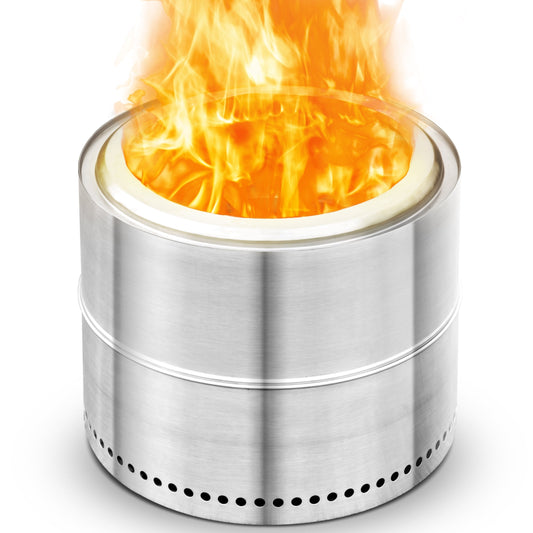Auseo Smokeless Fire Pit Stainless Steel, 19.49”, Wood Burning Fire Pit with Protective Cover