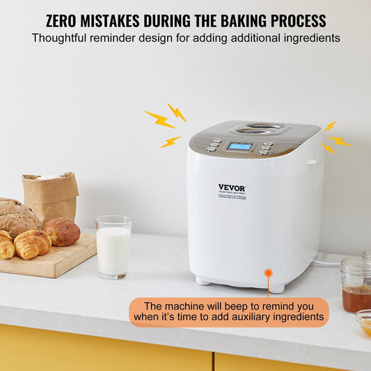 Automatic Bread Maker, 15-in-1 Dough Machine, 3LB Capacity, Gluten-Free Setting, Whole Wheat, 3 Loaf Sizes & Crust Options, White