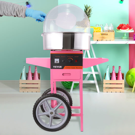 BENTISM Commercial Cotton Candy Machine with Cart & Cover Sugar Floss Maker 1000W