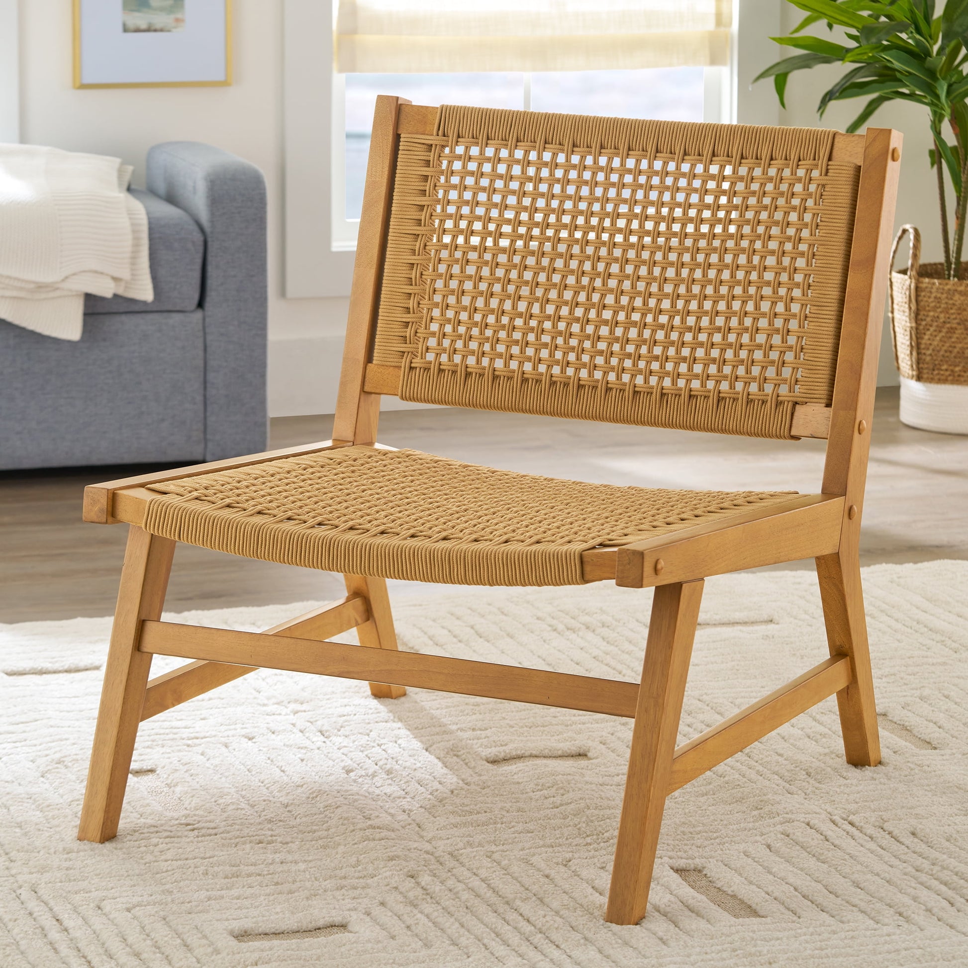 Better Homes & Gardens Vista Woven Accent Chair, Light Honey Finish