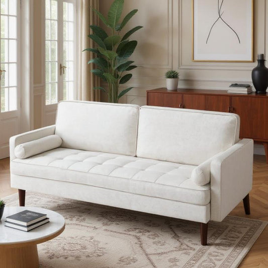 BSHTI 65” Modern Loveseat, Removable Cushion Covers, with 2 Bolster Pillows, Fine Linen Upholstery Couch, Easy Setup, Beige