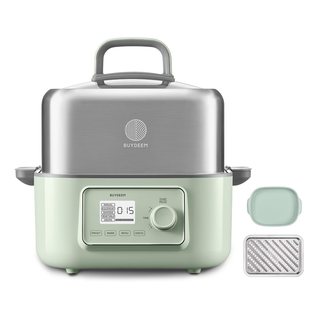 BUYDEEM G67US Electric Food Steamer for Cooking, 1 Tire Stainless Steel Steamer with Manual Mode, 1500W, 7 Quart, Green