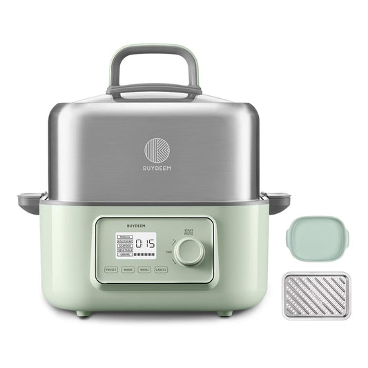BUYDEEM G67US Electric Food Steamer for Cooking, 1 Tire Stainless Steel Steamer with Manual Mode, 1500W, 7 Quart, Green