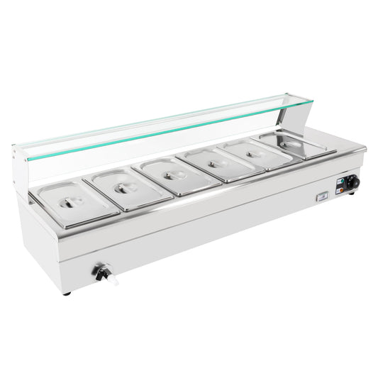 Bain-Marie Commercial Food Warmer with 1.2kW Power, Adjustable Temperature Range 30-85℃, Safety Shutoff, and Stainless Steel, Easy to Clean