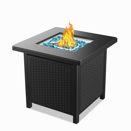 Bali Outdoors 28" Gas Fire Pit Table,  Steel Tabletop Fire Pit Patio Furniture Table, Black