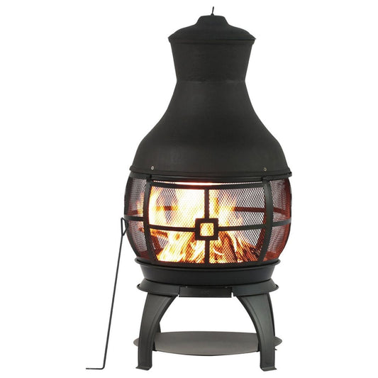 Bali Outdoors 45in Chimenea Fireplace Wooden Fire Pit Cast Iron , Brown-Black
