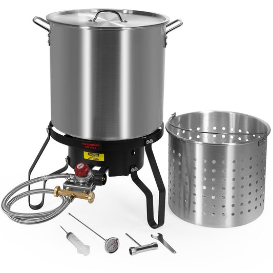 Barton 52 Qt. Aluminum Turkey Deep Fryer Pot With Injector Thermometer Kit and 80,000 BTU Outdoor Propane Stove Burner Stand for 24Lb Turkey, Outdoor Cooking Seafood Boiler Roaster Crawfish Boiling