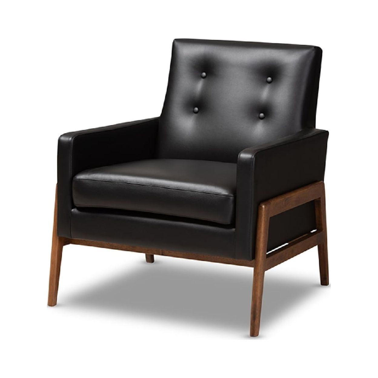 Baxton Studio Perris Mid-Century Modern Black Faux Leather Upholstered Walnut Wood Lounge Chair