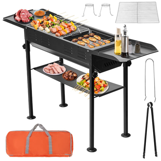 Portable Charcoal Grills for Outdoor BBQ, Foldable Barbecue Grills with Carry Bag, for Home Camping Picnics Backyard Grilling, Black