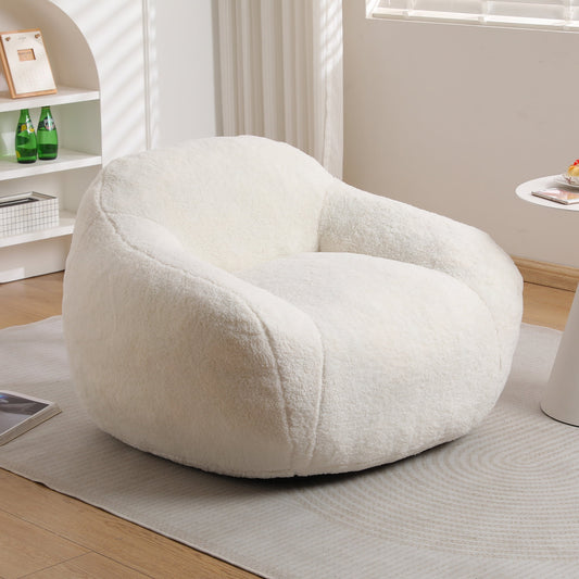 Bean Bag Chair, Comfy Bean Bag Sofa for Adults, Stuffed Floor Sofa with Supportive Backrest & Armrests, Modern Faux Fur Accent Chair for Living Room & Bedroom, Off White