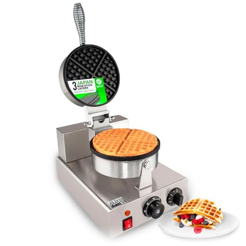 Belgian Waffle Maker Thick Cone Maker and Waffle Iron for Round-Shape Thin Waffles - Stainless Steel - 110V (SINGLE)