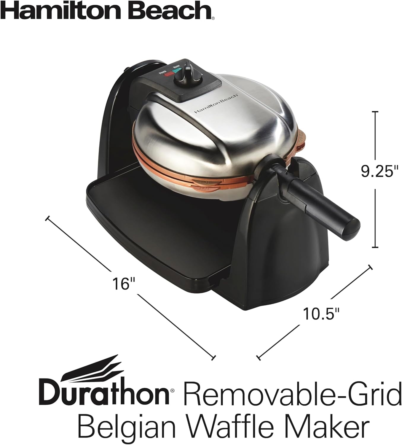 Belgian Waffle Maker with Removable Nonstick Plates, Easy Flip, Ceramic Grids, Black