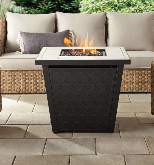 Better Homes & Gardens River Oaks 30”  Square Tile Top Gas Fire Pit Table with 50,000 BTU