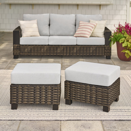 Better Homes & Gardens Rockport Club Wicker Ottomans, Brown, 2 Pack